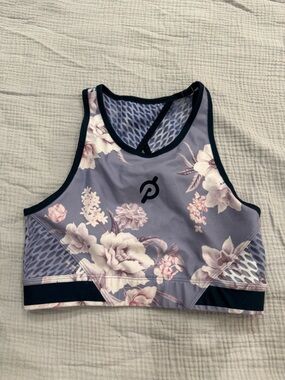 Peloton Lavender Floral High-Neck Sports Bra with Pink Accents